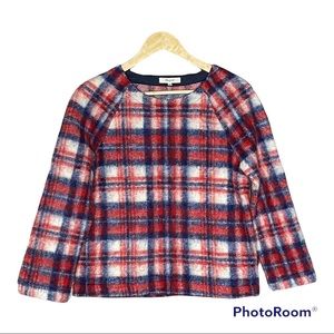 Madewell Nicolette Kilt Red Brushed Plaid pullover sweater with pockets size XS